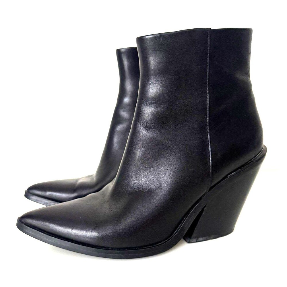 Steve Madden Charleen Black Leather Ankle Boots Pointed Toe Western Shape 6.5M